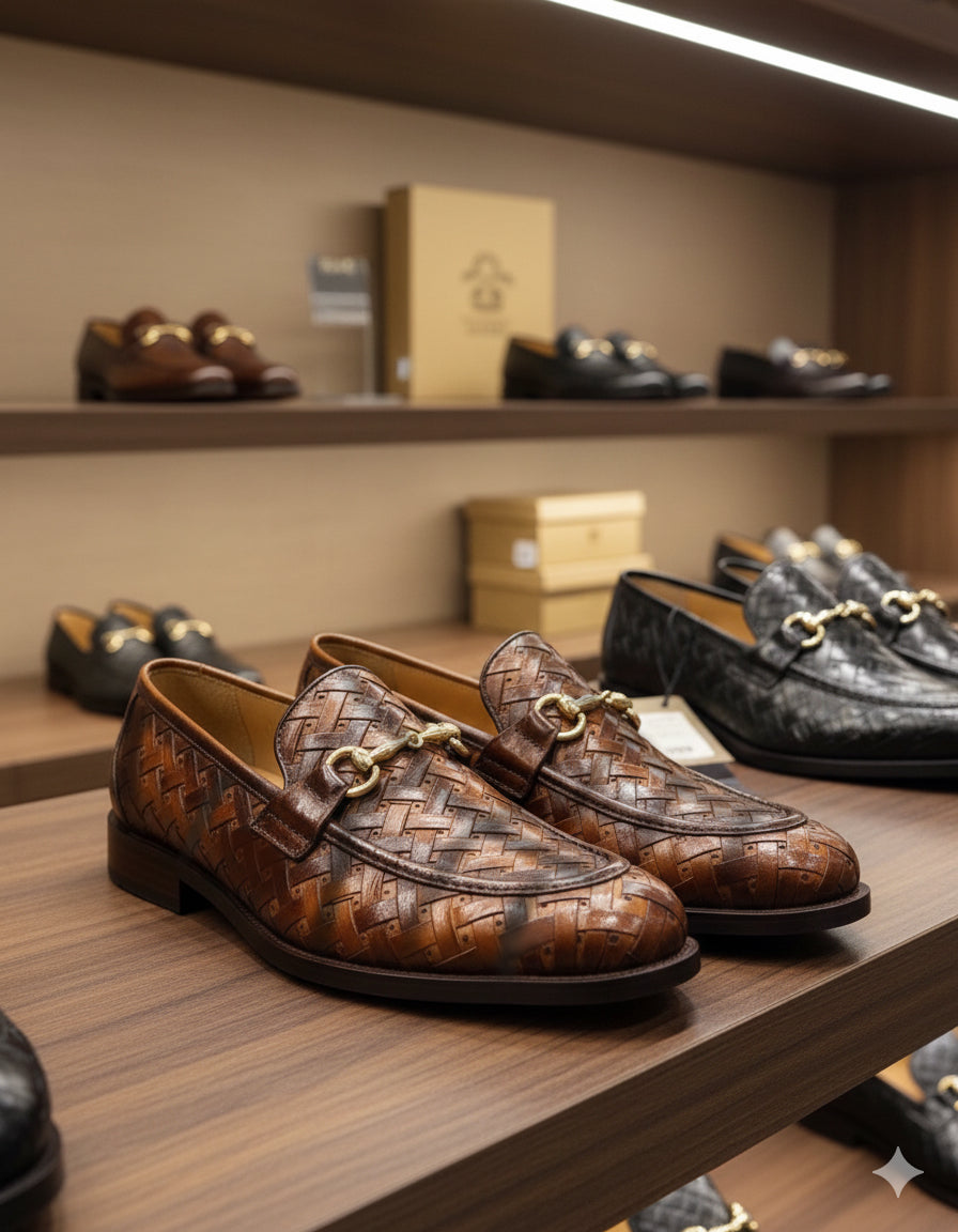 Woven Leather Loafers – Classic Cut Design